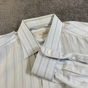 Ermenegildo Zegna Mens Shirt Blue 16.5/42 Stripe Cotton Button Up Long Sleeves